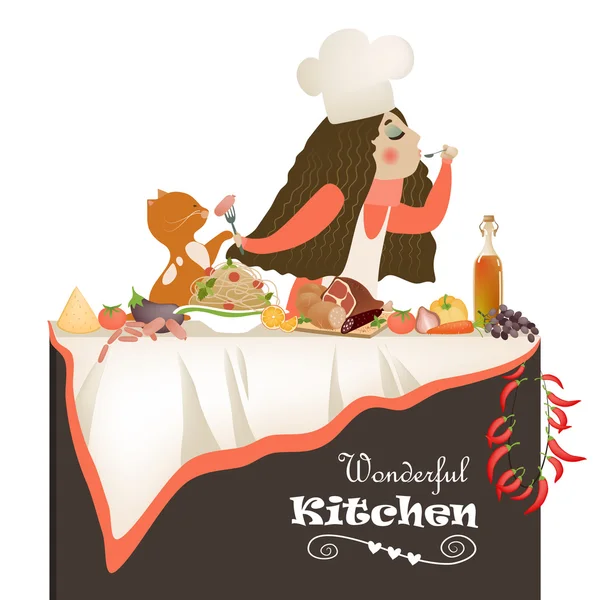 Woman cooking in the kitchen — Stock Vector