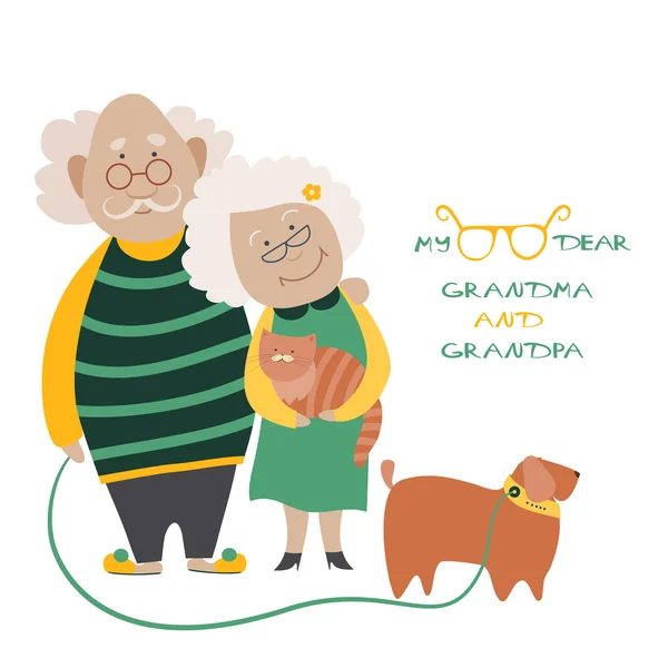 Ancianos pareja con su perro — Vector de stock