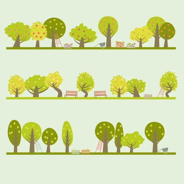 Set of different fruit trees — Stock Vector