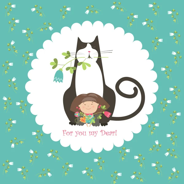 Kleines Mädchen und ihre Katze — Stockvektor
