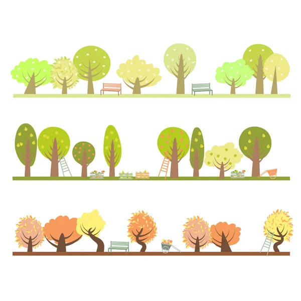 Conjunto de tres estaciones en el jardín — Vector de stock