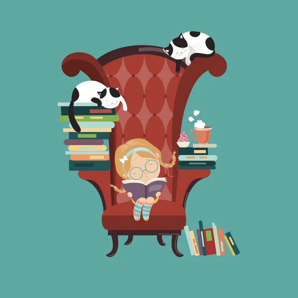 Kleines Mädchen liest ein Buch — Stockvektor