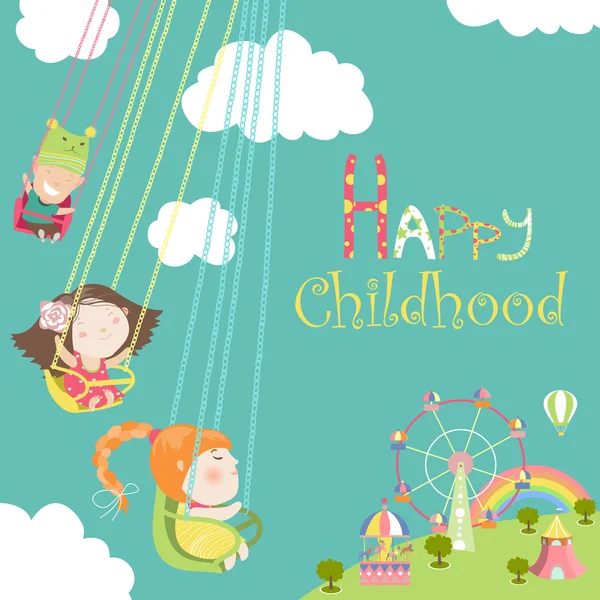 Kinderen rijden op de carrousel — Stockvector
