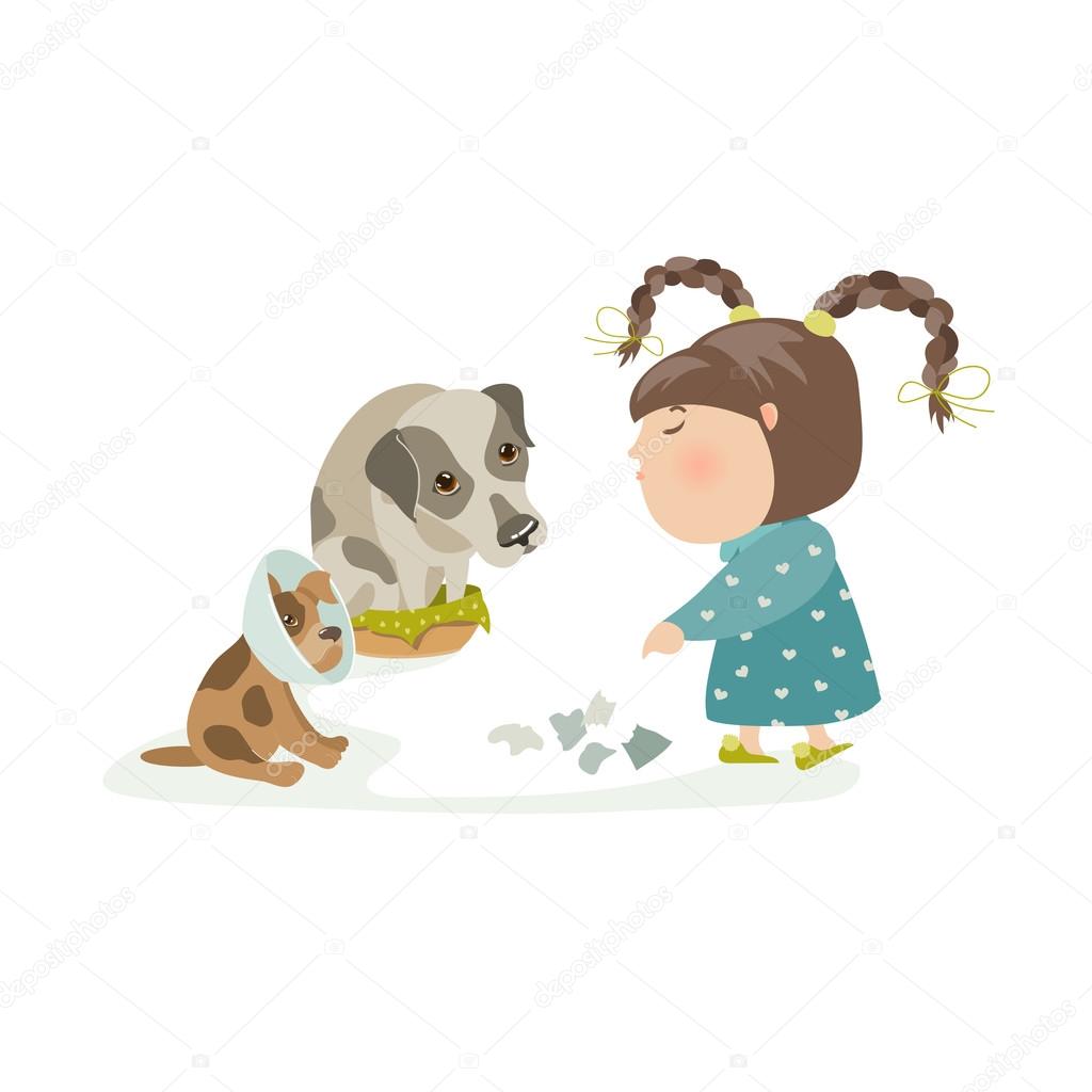 Little girl punishing dogs