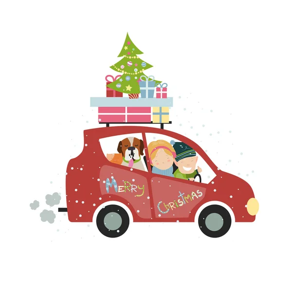 Christmas family trip — Stock Vector