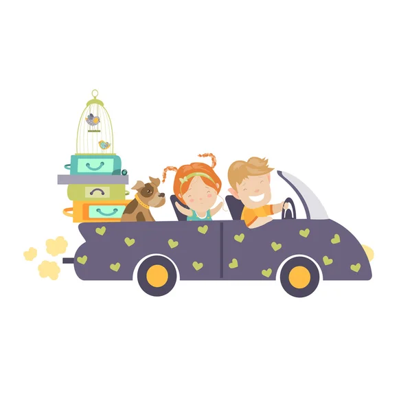 Couple voyageant en voiture — Image vectorielle