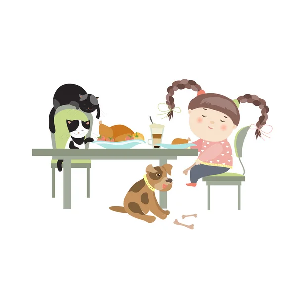 Cena con mascotas — Vector de stock