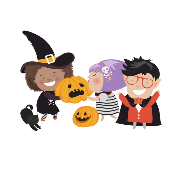 Los niños truco o trato en disfraz de Halloween — Vector de stock