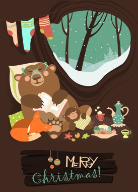 Sevimli ayı yavrusu ve onun odasında uyuyan küçük tilki ile