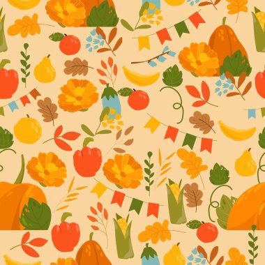 Sonbahar Yaprakları, Sebzeler ve Balkabaklarıyla Kusursuz Şablon