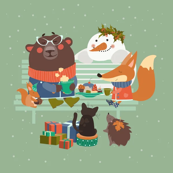 Zwierzęta ładny świętować Boże Narodzenie — Wektor stockowy