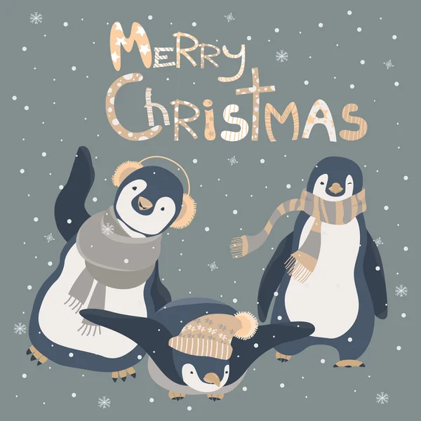 Ami pingouins drôles célébrant Noël — Image vectorielle