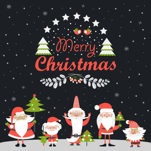 Funny Santa klausuler med juletræ – Stock-vektor