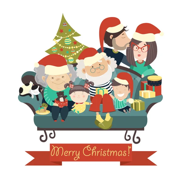 庆祝圣诞节的家庭 — 图库矢量图片