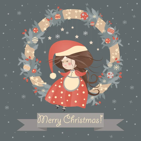 Linda dama de Navidad en corona — Vector de stock