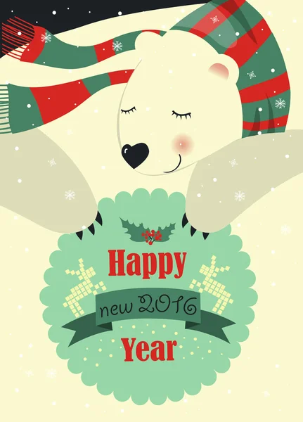 Oso polar deseándote Feliz Navidad — Vector de stock