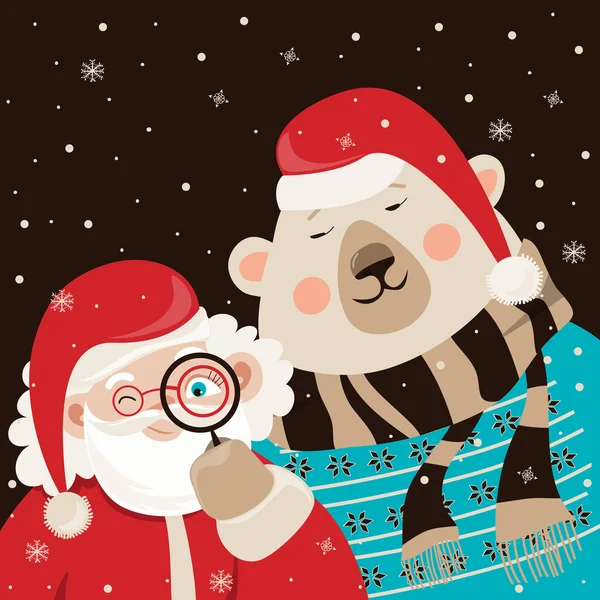 Père Noël avec ours polaire — Image vectorielle