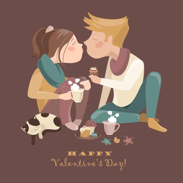 Par i kärlek firar alla hjärtans dag — Stock vektor