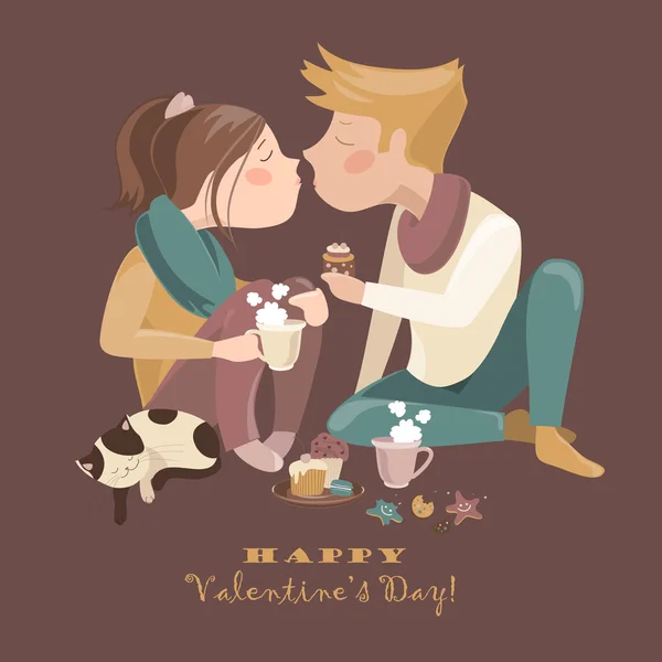 Pareja enamorada celebrando el Día de San Valentín — Vector de stock