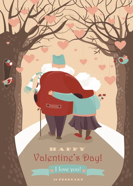 Pareja de ancianos enamorados caminando — Vector de stock