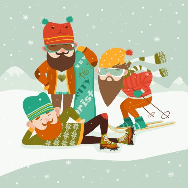 Kayak ve snowboard ile hipsters
