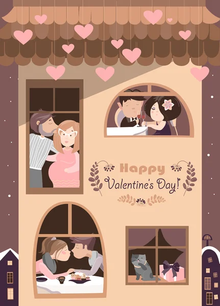 Maison pleine de couples amoureux — Image vectorielle