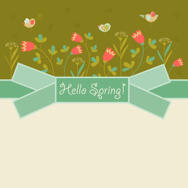 Aves y flores de primavera — Vector de stock
