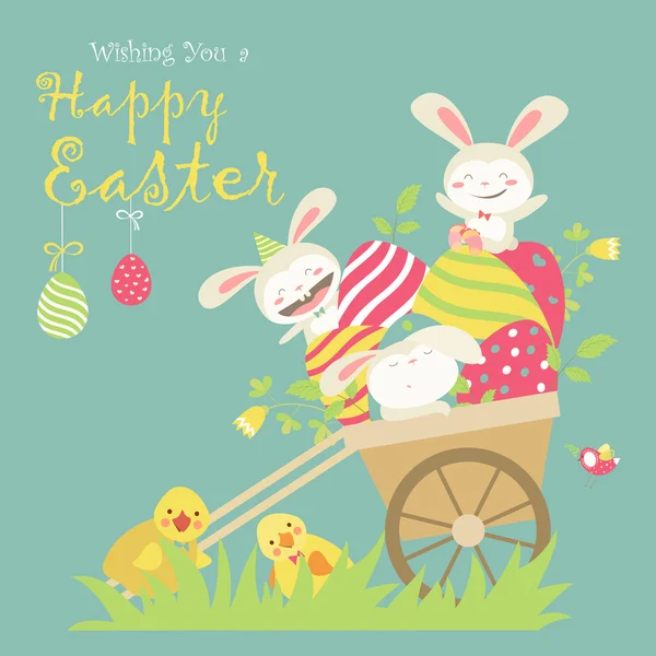 Velikonoční zajíčci a velikonoční vajíčka — Stockový vektor