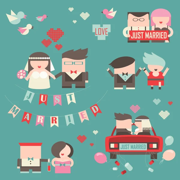 Collection of just married couples — Stock Vector