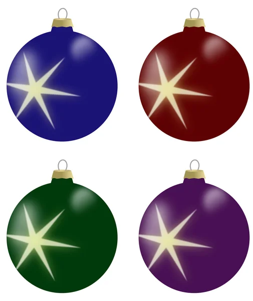 Illustration of christmas balls with star in 4 colours — Stock Photo, Image