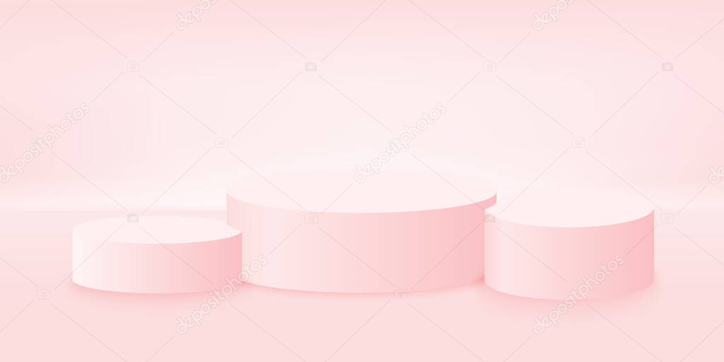 Vector illustrations Round podium or pedestal on minimal scene platform 