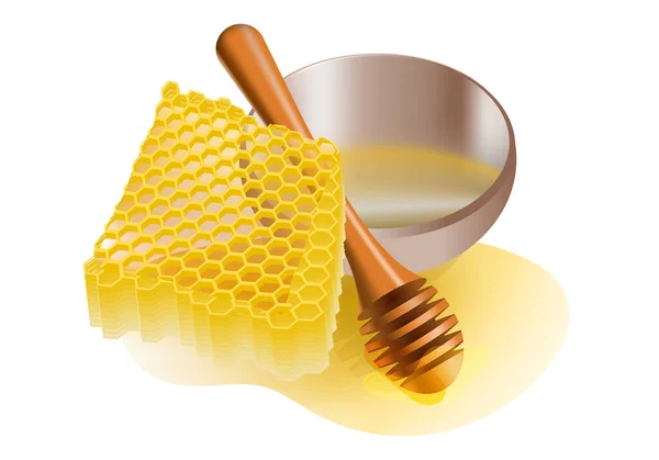 Natural Pure Honey Raw Honey Honey Dipper Bowl — 스톡 벡터