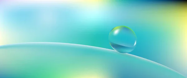 Su küresi pürüzsüz yüzeyde şeffaf parlak su damlası ve afiş bokeh arkaplan, çevre ve doğa