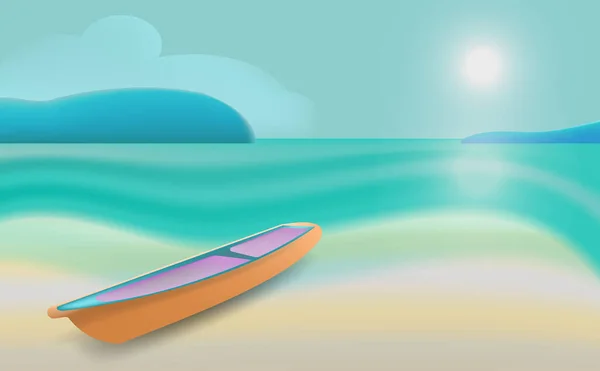 Pequeño Bote Remos Playa Junto Mar Imagen Vectorial — Archivo Imágenes Vectoriales