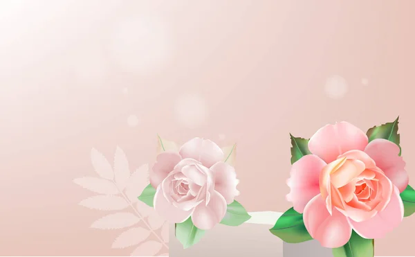 Plantilla Expositor Decorado Con Rosas Sobre Fondo Bokeh — Vector de stock