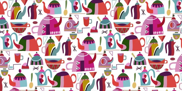 Colorful Cute Kettle Seamless Pattern Vector Image — Stockový vektor