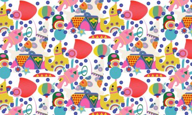 Sirk akrobatları ve hayvanlar kusursuz desen ve vektör görüntü sergiliyor.