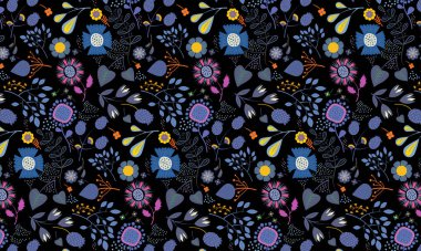 Renkli Grafikler, çiçekler ve yapraklar desen, vektör resmi