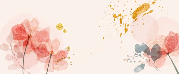 Acuarela Con Línea Flor Abstracta Plantilla Banner Fondo — Vector de stock