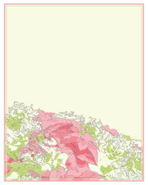 Skeç tarzı izlenimci resim, kopya alanı olan çiçek çerçevesi, çiçek temalı tebrik kartı, dijital illüstrasyon vektör resmi 