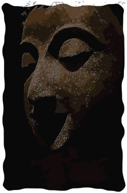 Çizim tarzı izlenimci resim, bir Buda heykelinin yüzüne yakın çekim, dijital illüstrasyon vektör resmi.