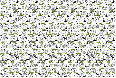 Vektör çizimi, karikatür elma meyvesi, desensiz arkaplan