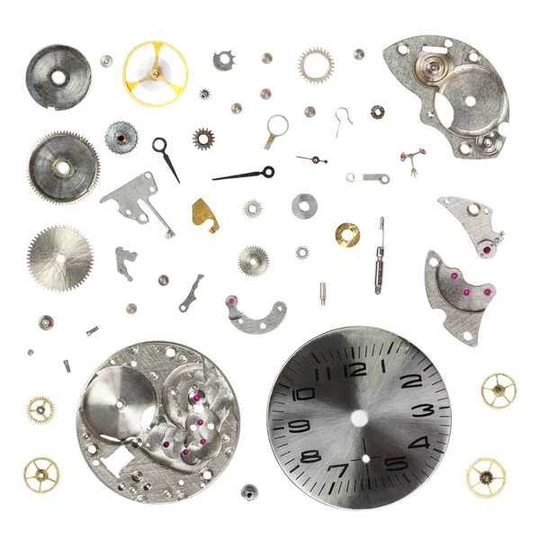 Eski mekanik kol saati beyaz arka plan üzerinde izole bölümlerine ayıramaz