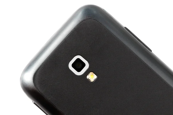 Back part of the smart phone with the chamber on a white background — Stock Photo, Image