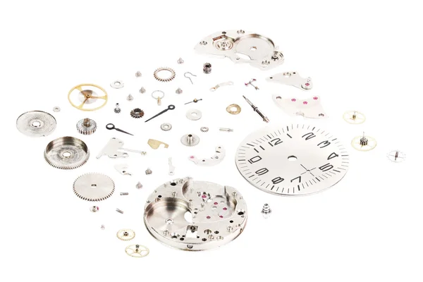 Изометрические. Разобраны старые механические наручные часы, изолированные на полу. Стоковая Картинка