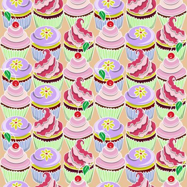 Pattern with colorfool cupcake  clipart
