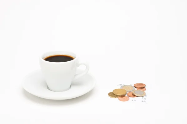 Cup of coffee with bill — Stock Photo, Image