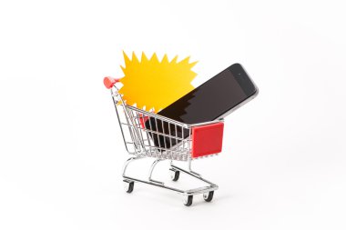 Caddy for shopping with smartphone clipart