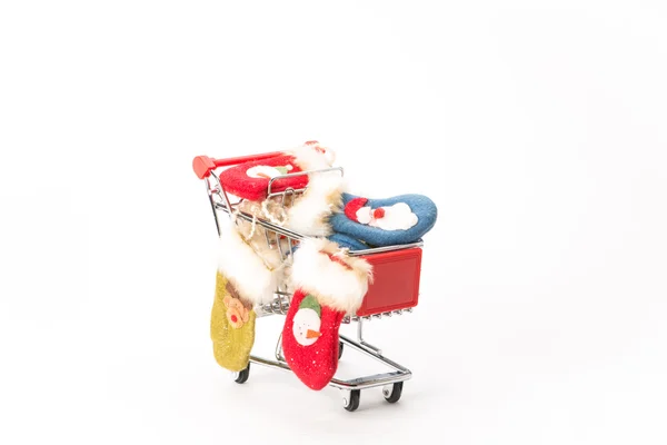 Caddy para ir de compras con calcetines de Navidad — Foto de Stock