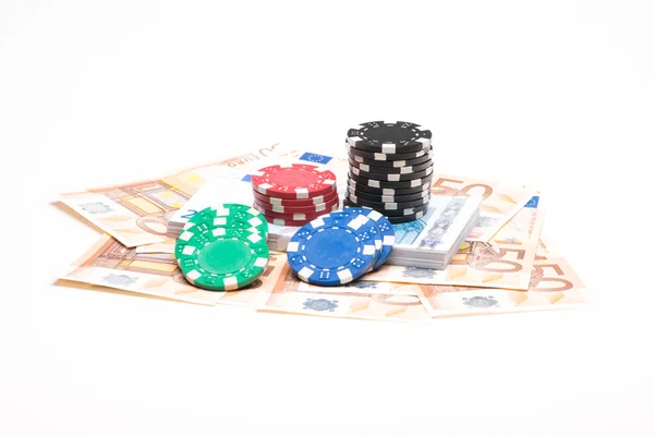Money with poker chips — Stock Photo, Image